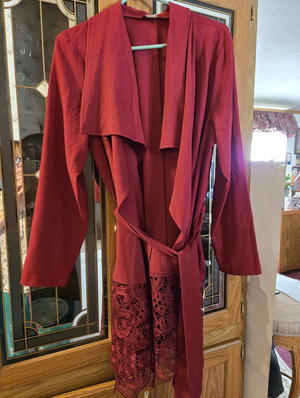 Women's Red Lace-Trim Cardigan Brand Burgendy Color